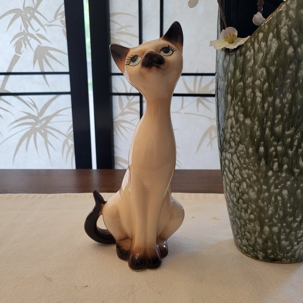 50s Long Neck Ceramic Siamese Cat Figurine